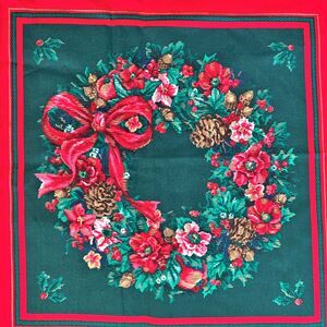 Cranston Christmas Holiday Cut Sew Pillow Vintage 1990s Floral Wreath Crafts